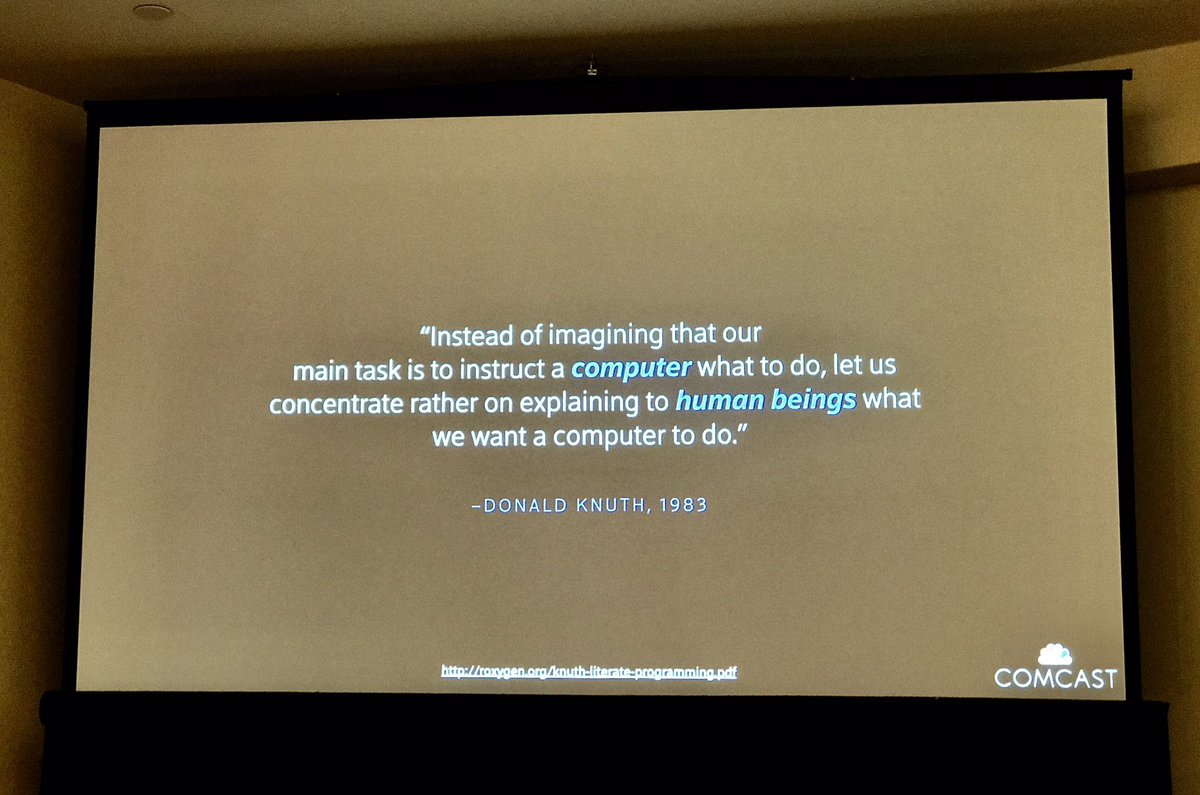 We spend more time reading our code than writing new code, so we need to adopt Knuth's advice. @seancribbs #qconnyc