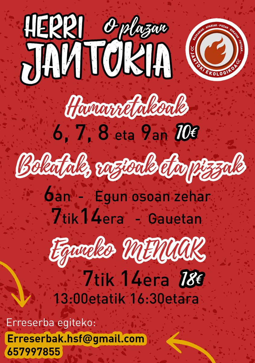 Hamarretakoak, razioak, bokatak, pizzak, menuak... Sanferminetarako erreserbak egin O Plazako Herri Jantokian! #HSFK2017