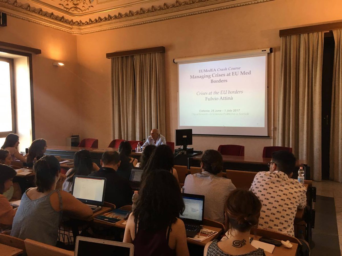 eumedea's tweet photo. #Crises at the #EU #borders: still #turbolent #times? @fulvioant talks of #crises #management at the #EUMedEA Crash Course Day 1. https://t.co/Rb5RpQs4W3