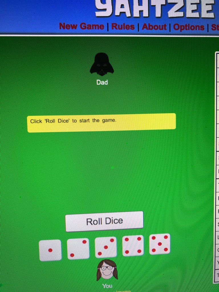 Went to play Yahtzee this morning &amp; THIS happened! #StillDuelingDadVader