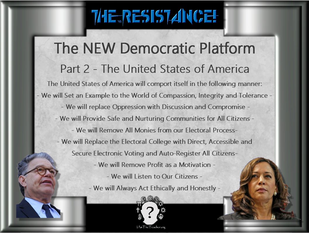 IAmThe1Teacher's tweet image. @SenFranken @SenKamalaHarris My patience is waning..I CHOSE the two of you after #GreatReflection... There ARE Alternatives... #ReachOut2ME!