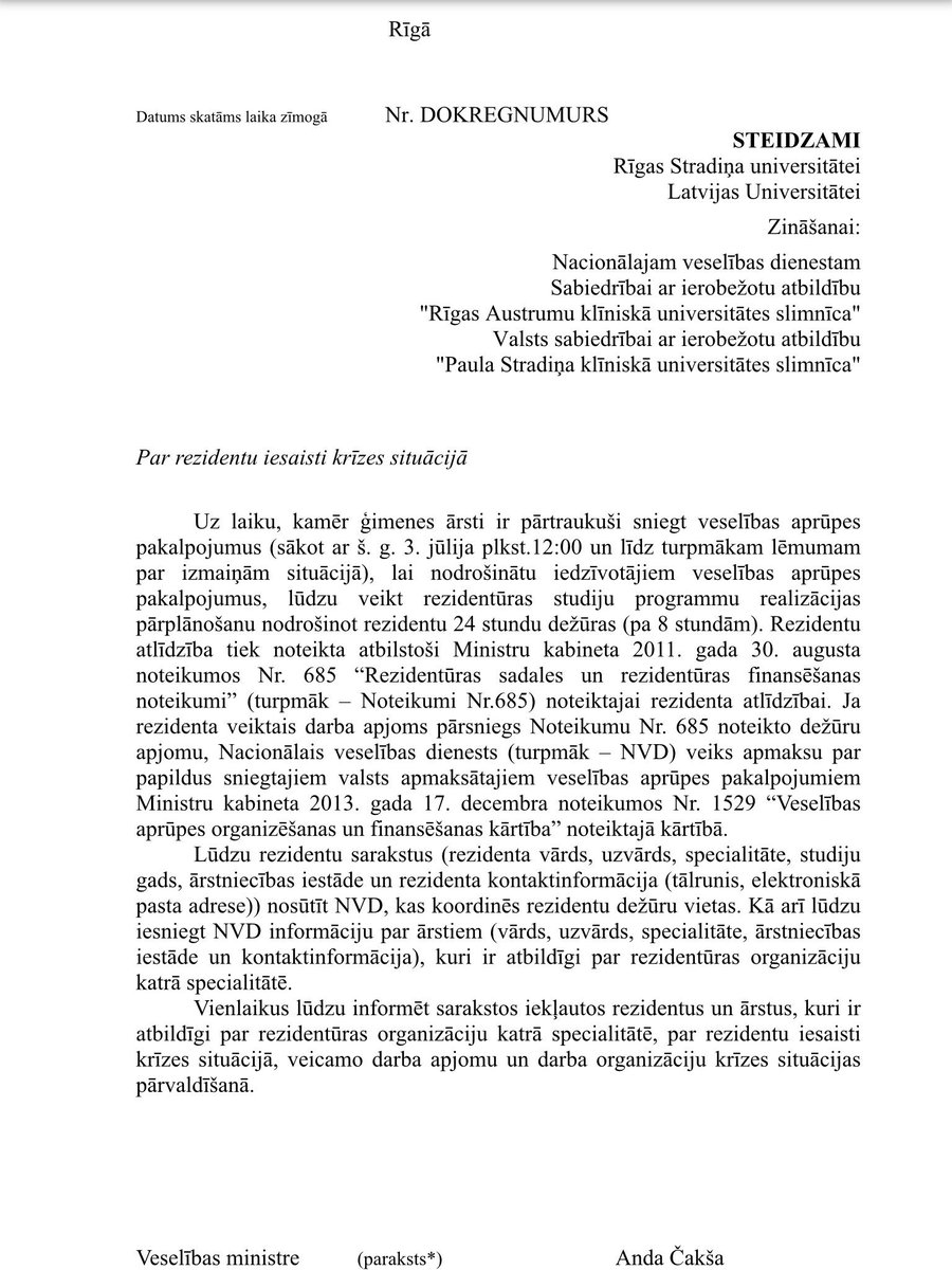 armands_'s tweet photo. Ko nozīmē šīs rezidentu dežūras? Būs jānosedz ģimenes ārstu pieņemšana? @andacaksa @veselibasmin https://t.co/zdKa5mPk6R