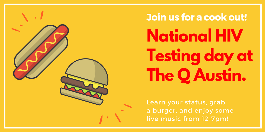 q_austin's tweet image. We're having a cookout right now as part of #NationalHIVTestingDay! We'll be open from 12-7pm for testing today! #KnowYourStatus #TestATX