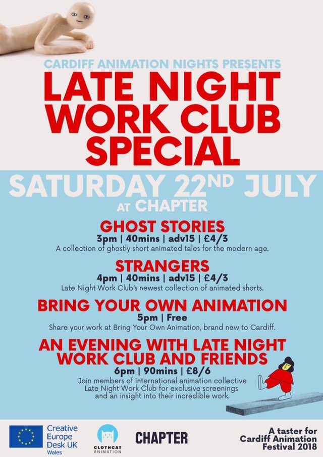 Tickets for our next <a href="/CardiffAnimFest/">Cardiff Animation Festival</a> taster day are on sale now! Featuring members of brilliant <a href="/L8NightWorkClub/">Late Night Work Club</a>! bit.ly/2ssXXYD