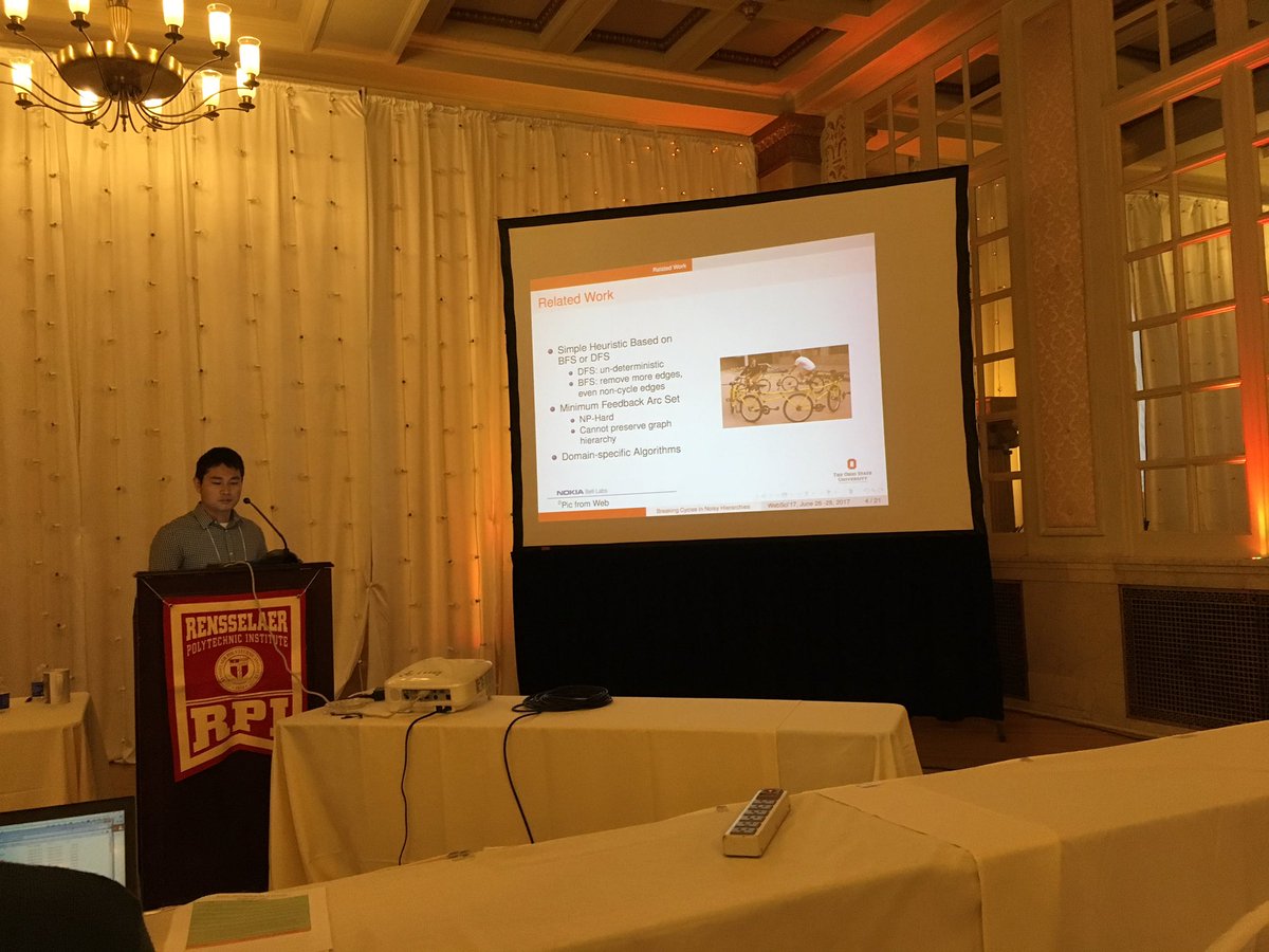 shawnmjones's tweet image. #WebSci17 Jiankai Sun presents Breaking Cycles in Noisy Hierarchies