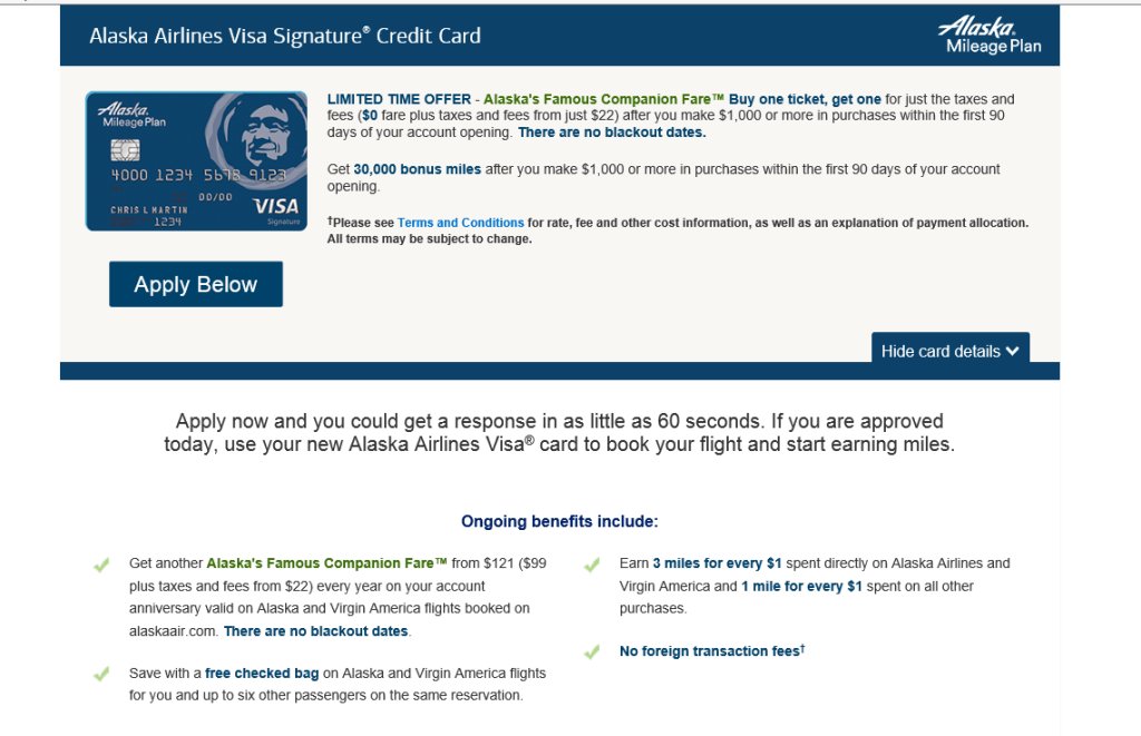 awardhelper's tweet photo. Alaska Airlines Visa Signature Card – Companion Fare https://t.co/N4qLvwAxCl https://t.co/mY5IAWtrLG