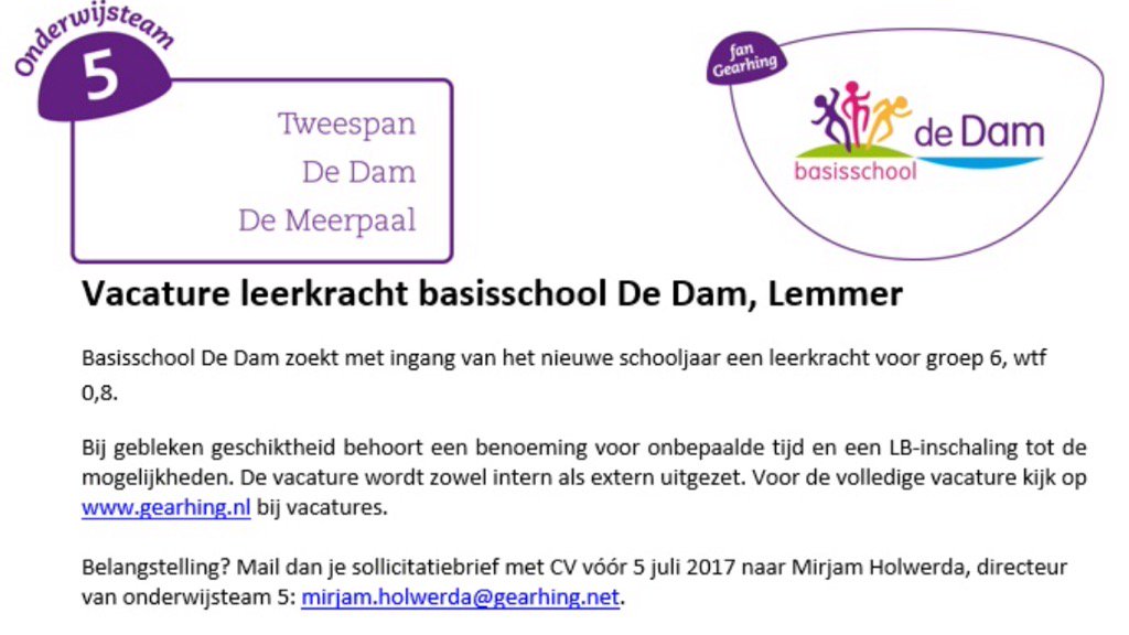 Gearhing is in Lemmer op zoek naar een zelfsturende onderwijs professional! (Alleen voor de echte toppers)
