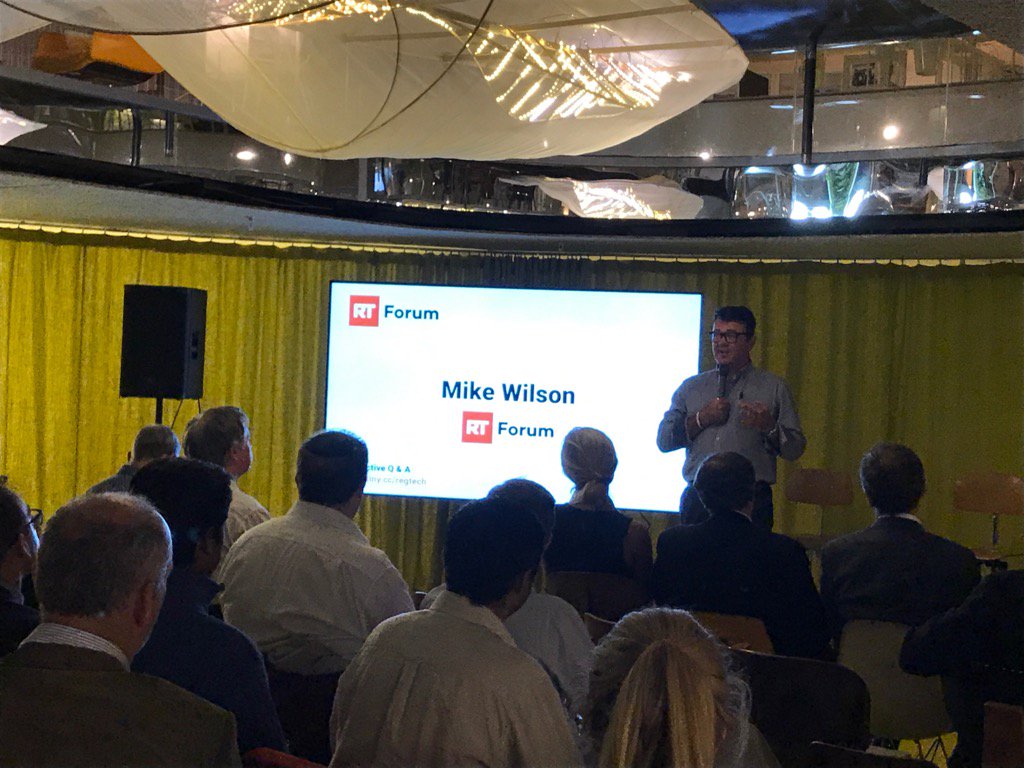 ChrisatMOUK's tweet photo. @dittotv mike Wilson opening #regtechforum #rtlon session on guess what #regtech https://t.co/GiUQhjhUG3