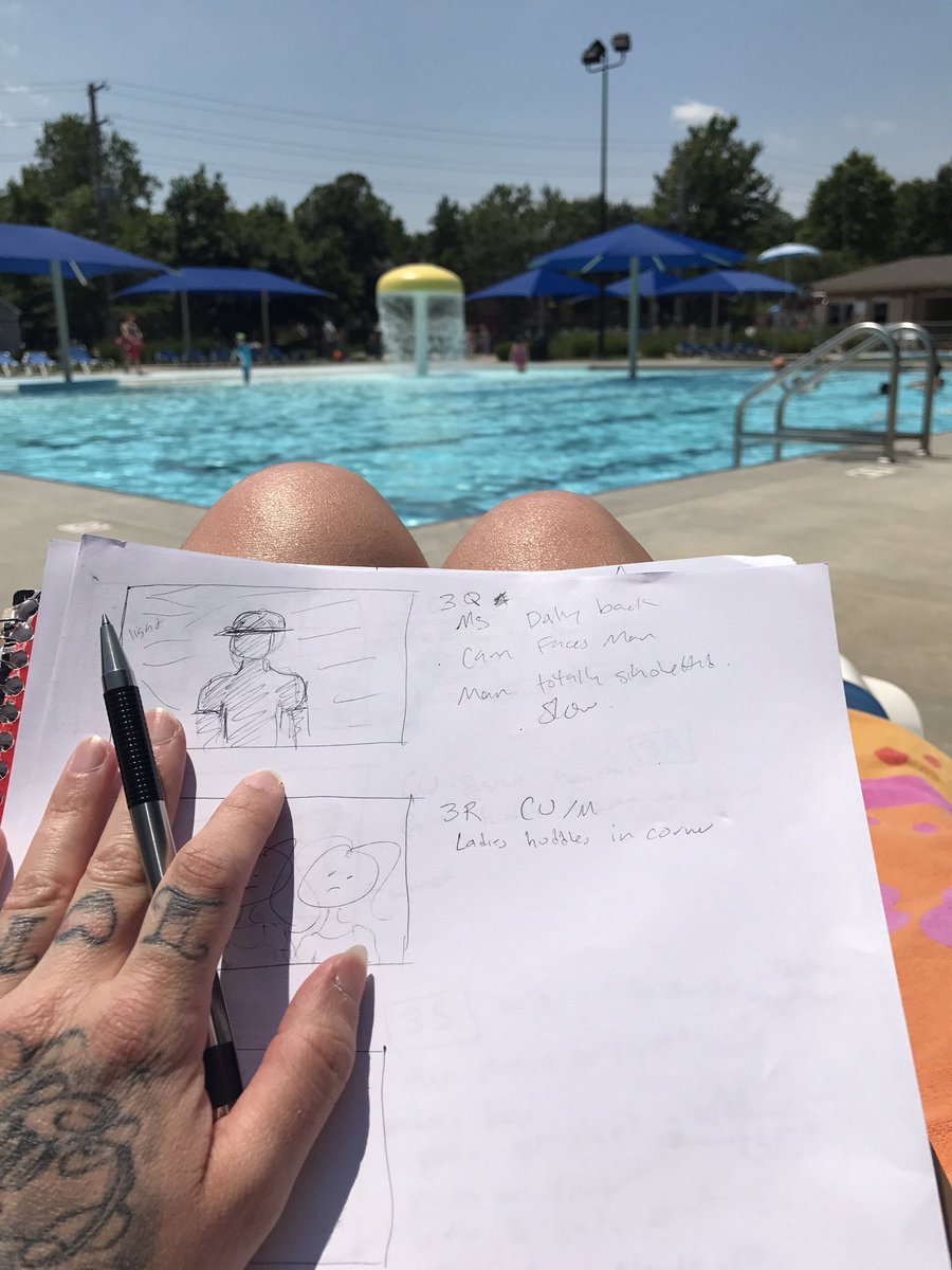 JillSixx's tweet photo. I wasn't kidding. #workspace #poollyfe ☀️😎📝🌊👙 #filmmaking #storyboard #director #42counts https://t.co/1RC3Cg76g2