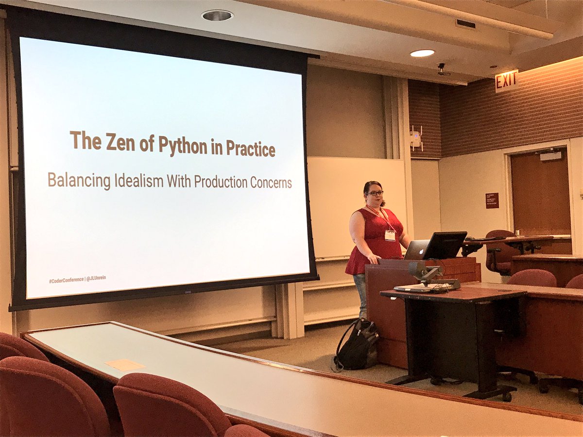 loooorenanicole's tweet image. @JLUnrein gives us &quot;The Zen of Python in Peacfics: Balancing Idealism with Production Concerns&quot; #coderconference