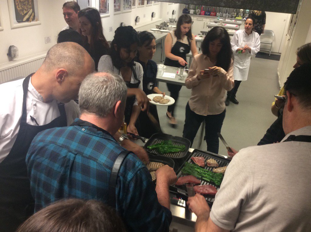 gbchefs's tweet photo. #cookschoolGBC with @adamgraychef in full swing Making seared tuna steak https://t.co/bdoYYy6hFU