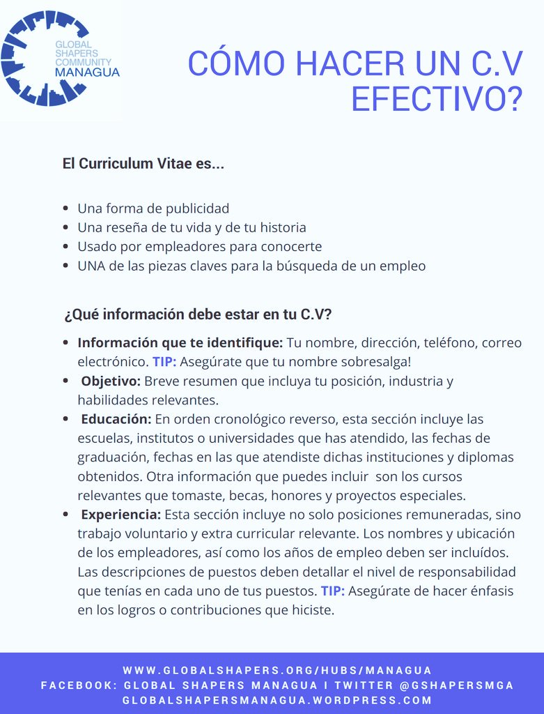 GShapersMGA's tweet photo. ¿Listos para aplicar a nuestra convocatoria para nuevos miembros? @GShapersMGA te comparte estos tips para elaborar un C.V de calidad ! https://t.co/SGGRMrkBcw