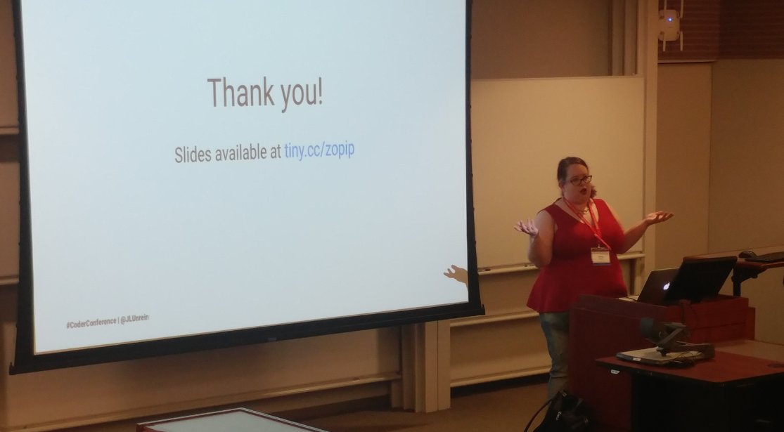 CoderConference's tweet image. Did you catch @JLUnrein talk about &quot;The Zen of Python In Practice: Balancing Idealism with Production Concerns&quot; #coderconference