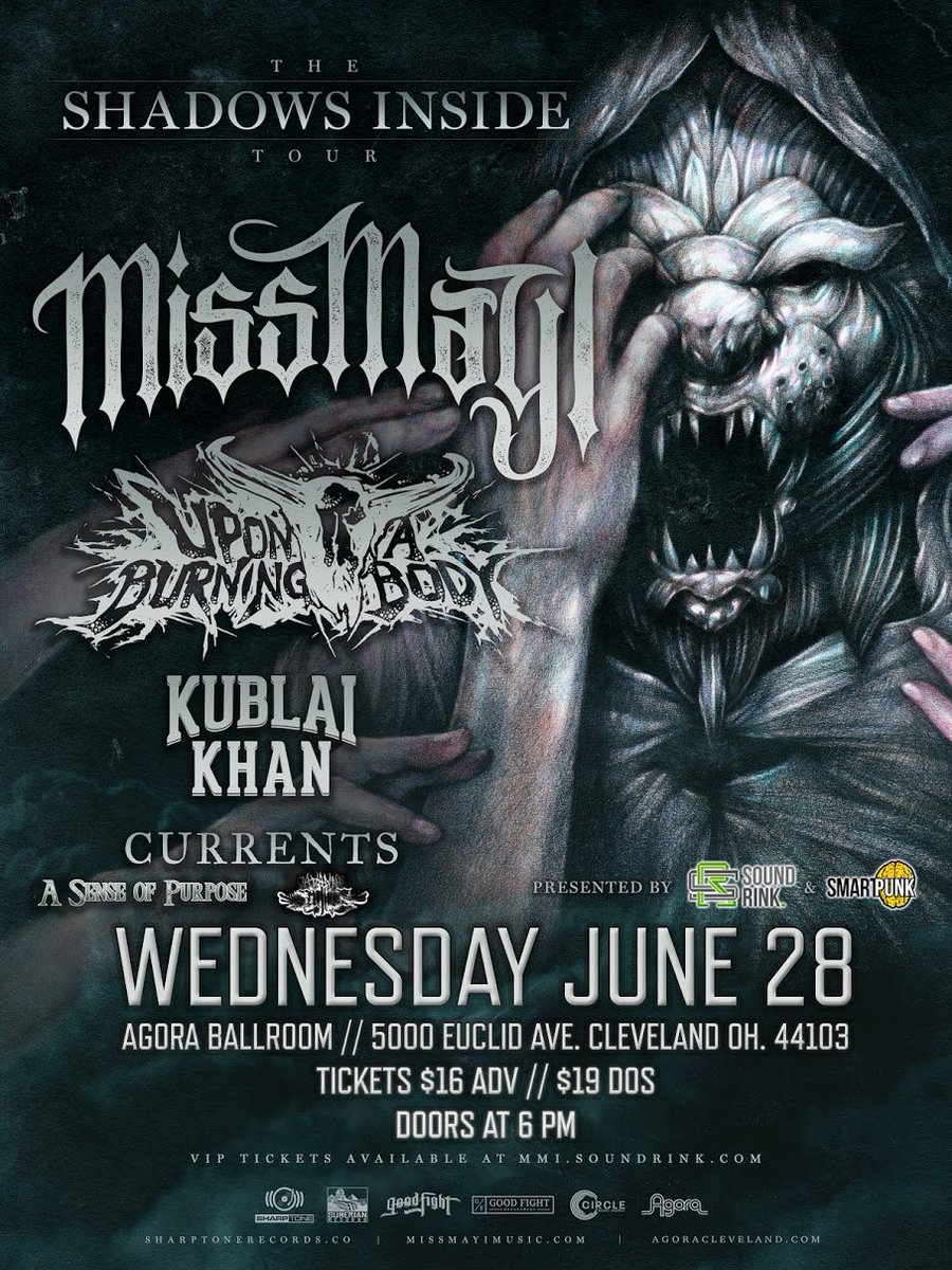 AgoraCLE's tweet photo. Tomorrow!
@MissMayIBand w/ @UABB (Upon A Burning Body) @KublaiKhanTX + more!
Wednesday, June 28th
Tickets: https://t.co/qt0fvXB0BJ https://t.co/BNjZJDrGDp