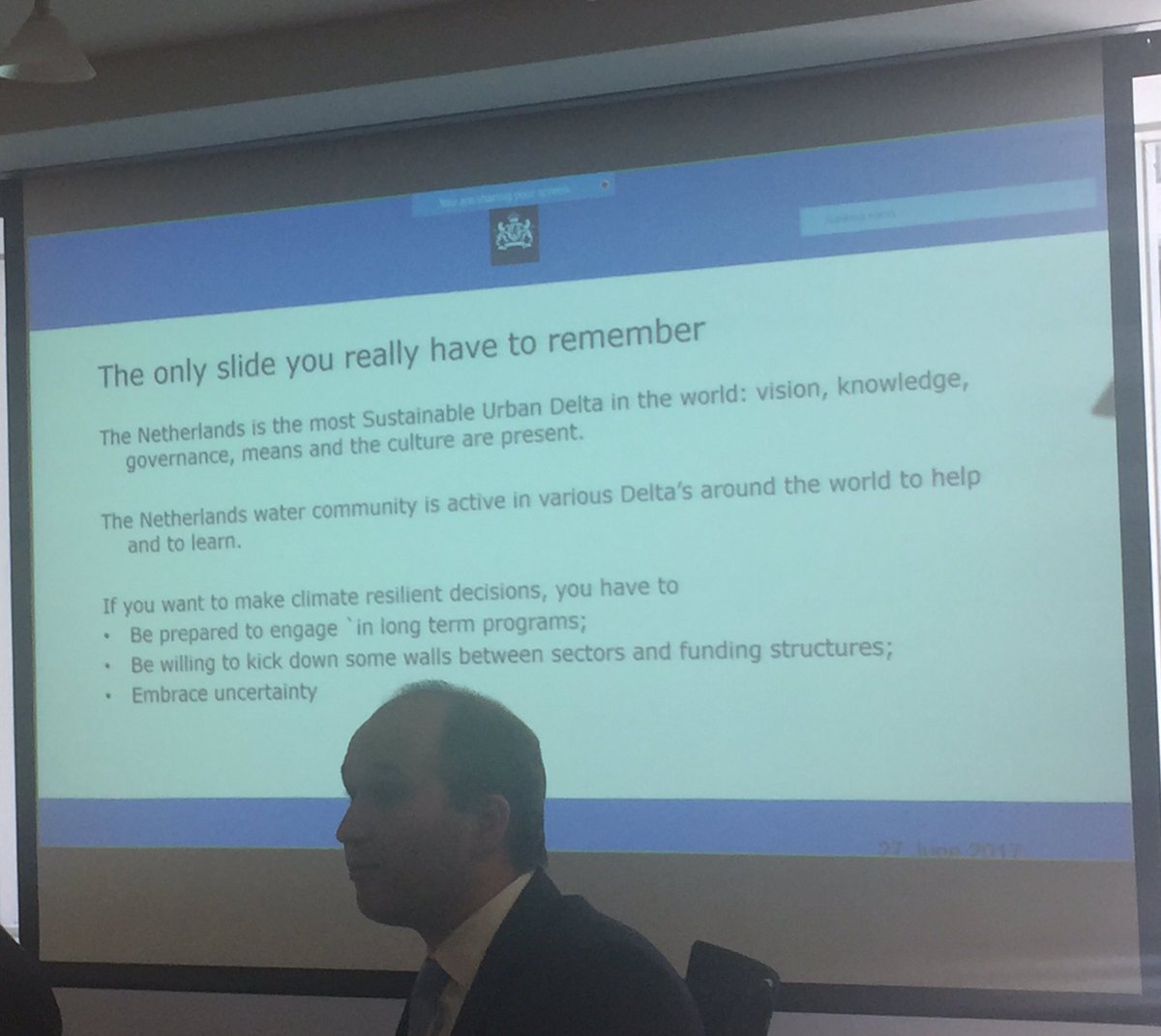 NL4WB's tweet photo. Embracing uncertainty important in Dutch Approach on Delta Water Management: @JanRPeelen on Dutch #Deltaprogram at @WorldBankWater https://t.co/N9jhl8R0K2