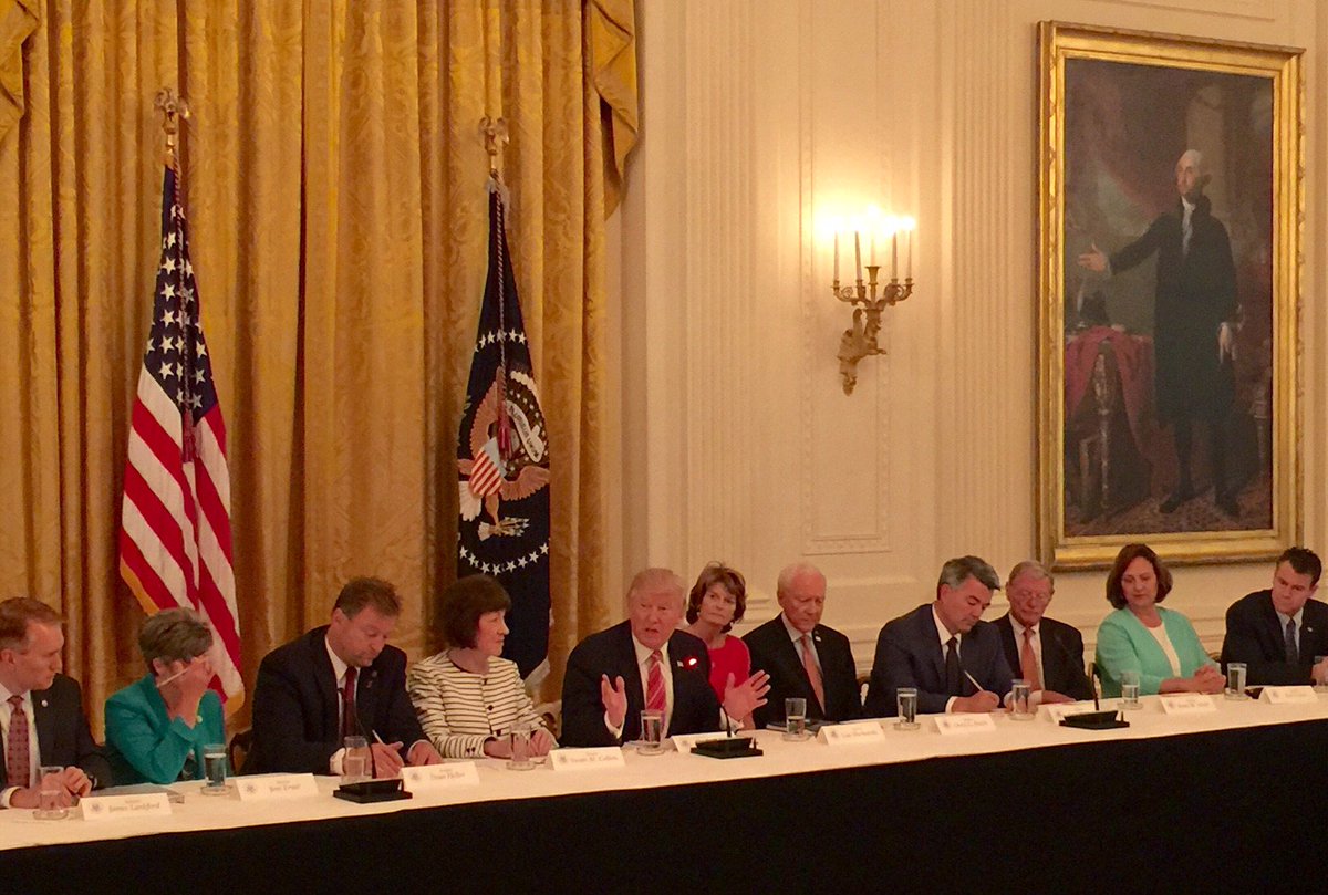 "We're getting very close" on health care, Trump says. "It'll be great if we get it done."
(Pool photo <a href="/GregClugstonDC/">Greg Clugston</a>)