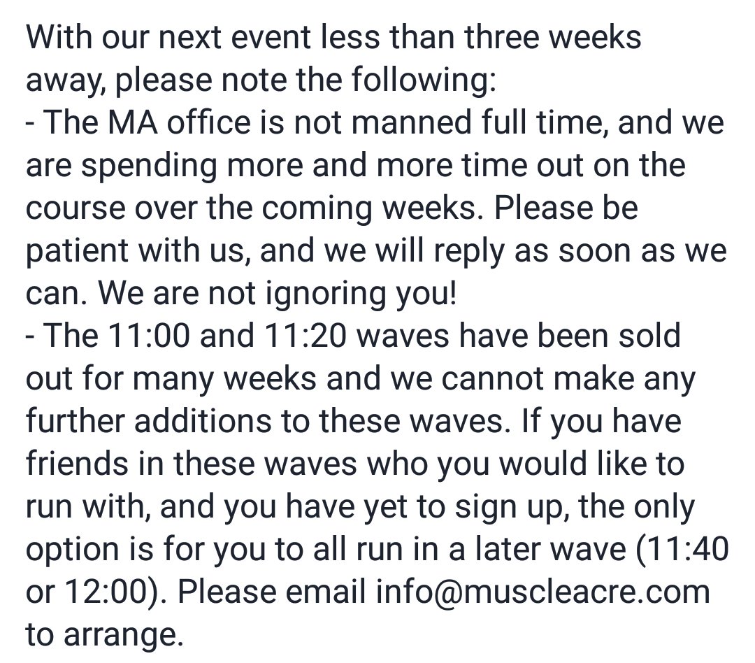 With our next event less than three weeks away, please note the following: