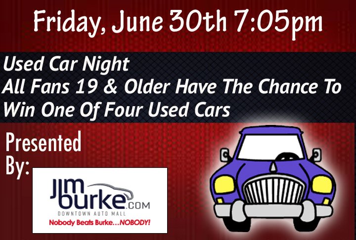 BhamBarons's tweet photo. Come out to #RegionsField on Friday, June 30th for the chance to win 1 of 4 used cars on #UsedCarNight presented by @jimburkeauto. https://t.co/O8jusHLk7y