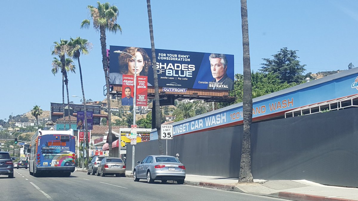 actorsamsmith's tweet photo. I was riding down Sunset in Cali and #ShadesOfBlue is what I find. Signs everywhere #WallaceTufo https://t.co/n2fprp3tMW
