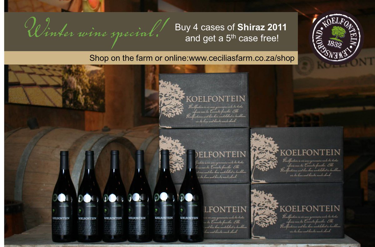 KoelfonteinFarm's tweet photo. Now that winter is here so is our winter wine special! Don't miss out...

https://t.co/Dd0QL2PL5M
Special valid until 31 August 2017. https://t.co/b6fGaL39vt