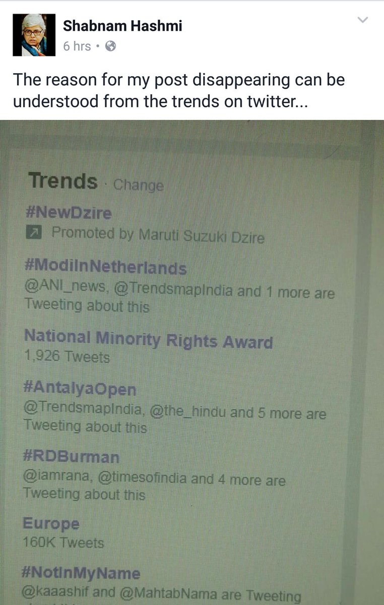 LOLiyapa's tweet image. Shabnam Hashmi held Modi responsible for the post went missing from FB by showing #ModiInNetherlands trending on Twitter as proof.
WOW!! 😂😂