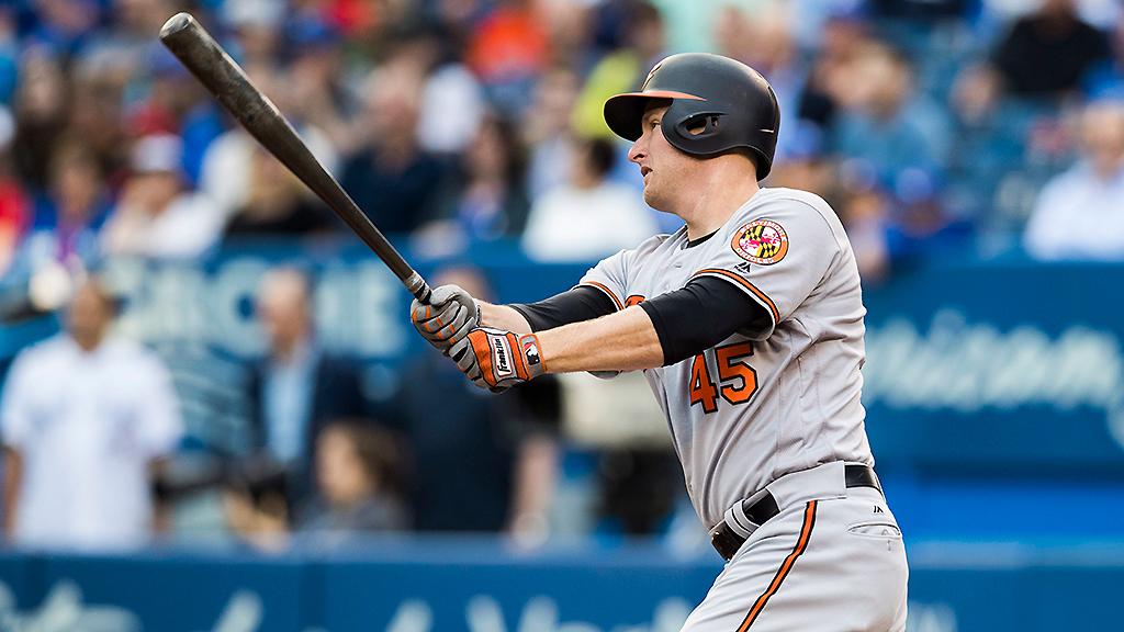 Orioles's tweet photo. RECAP: @Mtrumbo44's 2-run double is the difference as #Orioles beat Jays in series opener. https://t.co/vB9oip7kgp #VoteTrumbo #Birdland https://t.co/wUL9Q8mfsr