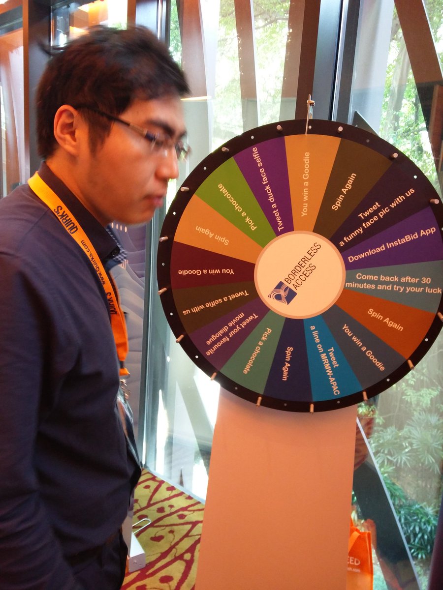 negivivek's tweet photo. Rickie Zeng stand a chance to win an Xbox or iPod.. visit our booth and spin the wheel #baspintowin @BorderlessXs #MRMW https://t.co/iYkDqLMtye