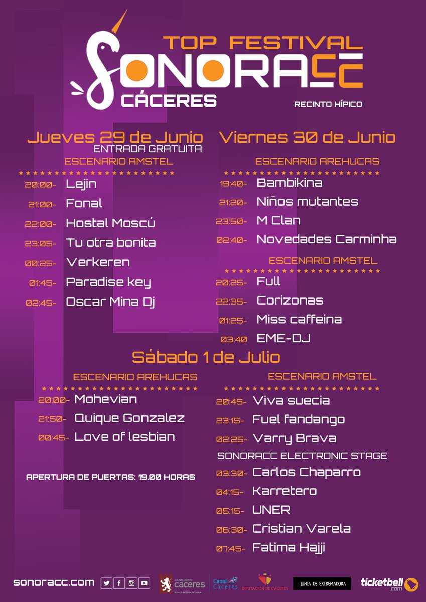 Os dejamos el horario de actuaciones. #Sonoracc17