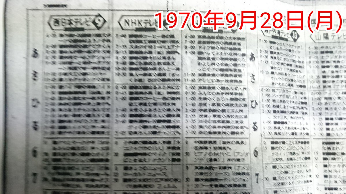 四国新聞のテレビ欄で見るゼンちゃんツーちゃん② 1970年4月1日(水