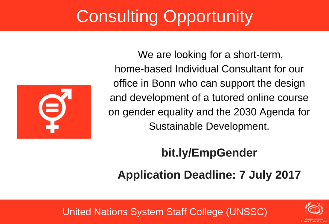 UNSSCBONN's tweet photo. UNSSC seeks a short-term consultant to help design &amp; develop an #OnlineCourse on #GenderEquality &amp; the #2030Agenda!->https://t.co/qNqi31auVK https://t.co/OK2p53wPyq