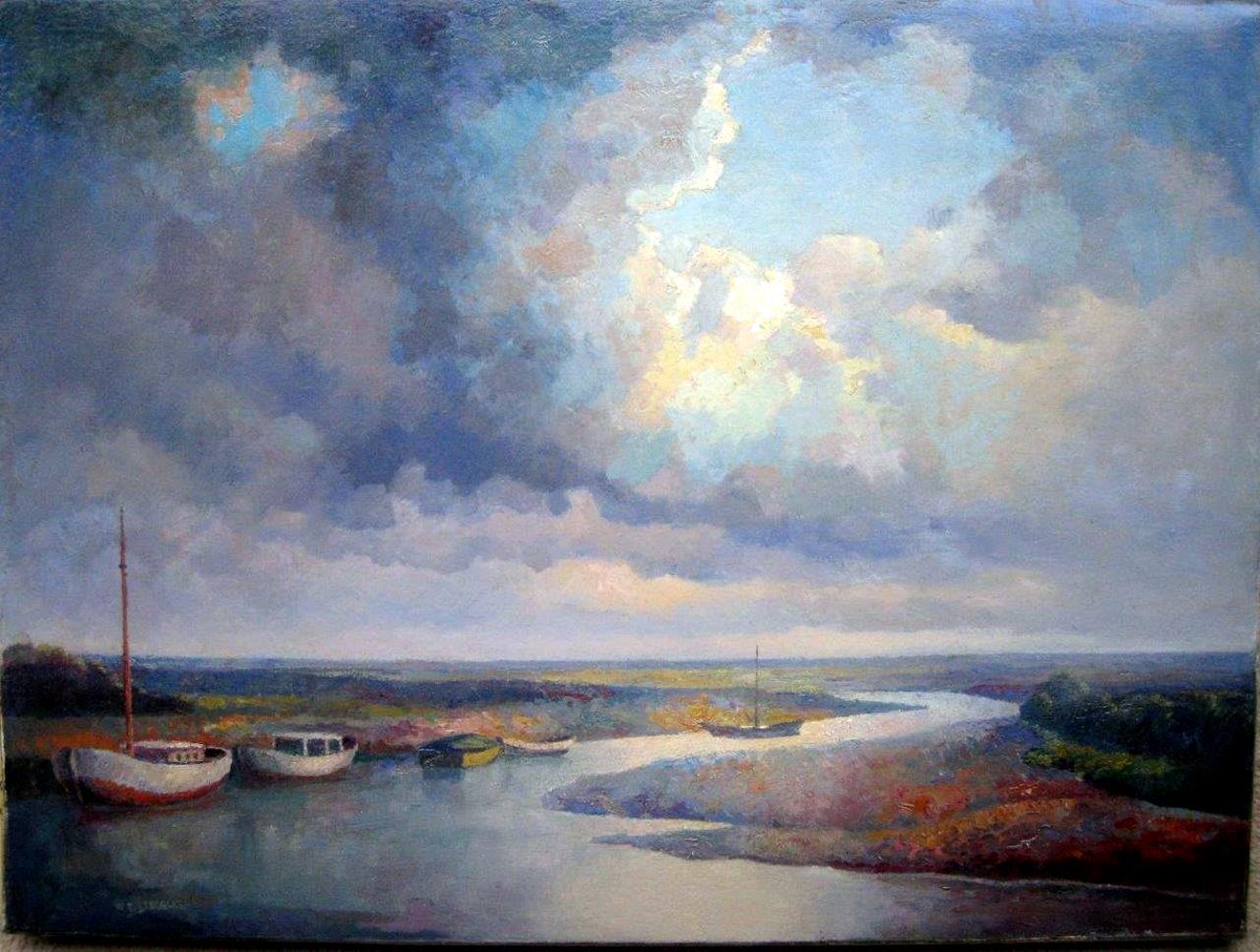I thought I'd start today with this untitled coastal view by Walter Steggles: possibly somewhere in East Anglia. #painting #ELG