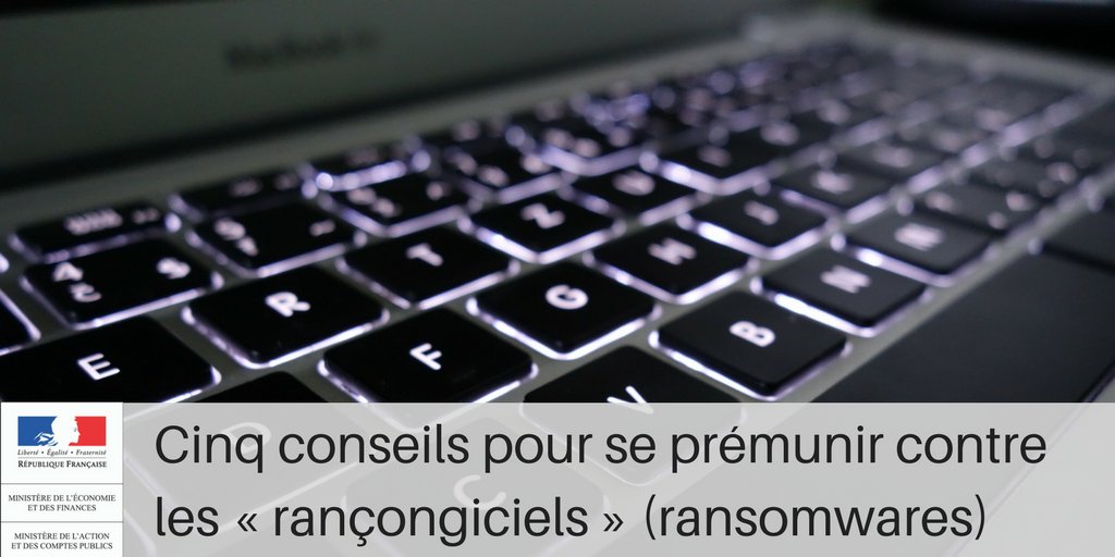 Economie_Gouv's tweet photo. ⚠️ #Rançongiciel : nos conseils pour minimiser les risques de #cyberattaque 👉 https://t.co/IILgJv54FF #ransomware #Petya https://t.co/DJjh9SqIhr