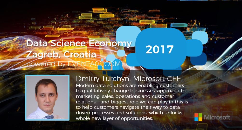 CORP2IN's tweet photo. Data Science Economy 2017: Technology Keynote by Dmitry Turchin from Microsoft  at 10:00 #ds2economy @eventa01 https://t.co/3iwxc6g8Dd