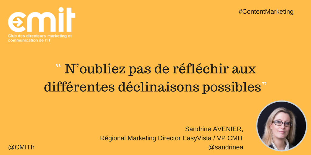 CMITfr's tweet photo. Content Marketing : engager ou mourir ! la vision de @sandrinea @CMITfr ! Le livre blanc est à découvrir ici : https://t.co/E7SLLkNBLY https://t.co/Nsx4alALtv