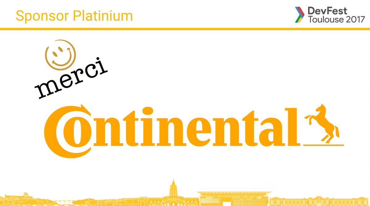 DevFestToulouse's tweet photo. Un GRAND merci à @Continental_fr, notre sponsor PLATINIUM pour cette nouvelle édition du #devfestToulouse https://t.co/Kthw0RMyd5 https://t.co/bI58YRfZHX