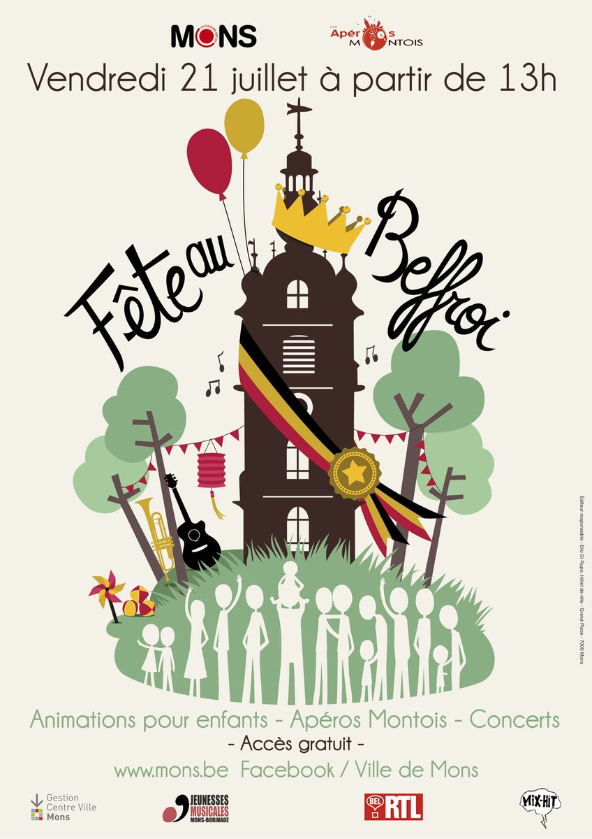 VilledeMons's tweet photo. C'est la Fête au #Beffroi pour la #fetenationale ! Animations pour enfants, apéros, #concerts , dj sets,...@visitmons @Aperosmontois https://t.co/EeCsUnvPtJ