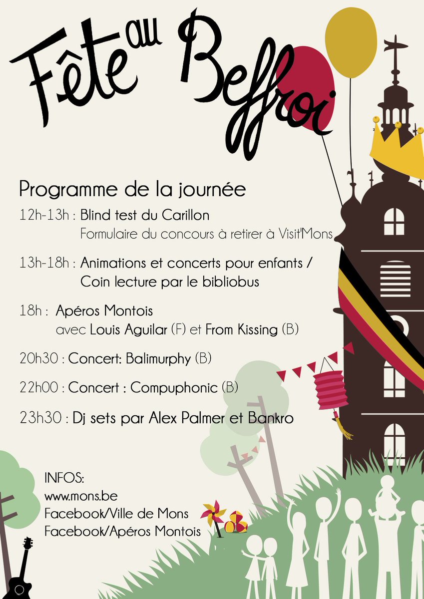 VilledeMons's tweet photo. C'est la Fête au #Beffroi pour la #fetenationale ! Animations pour enfants, apéros, #concerts , dj sets,...@visitmons @Aperosmontois https://t.co/EeCsUnvPtJ