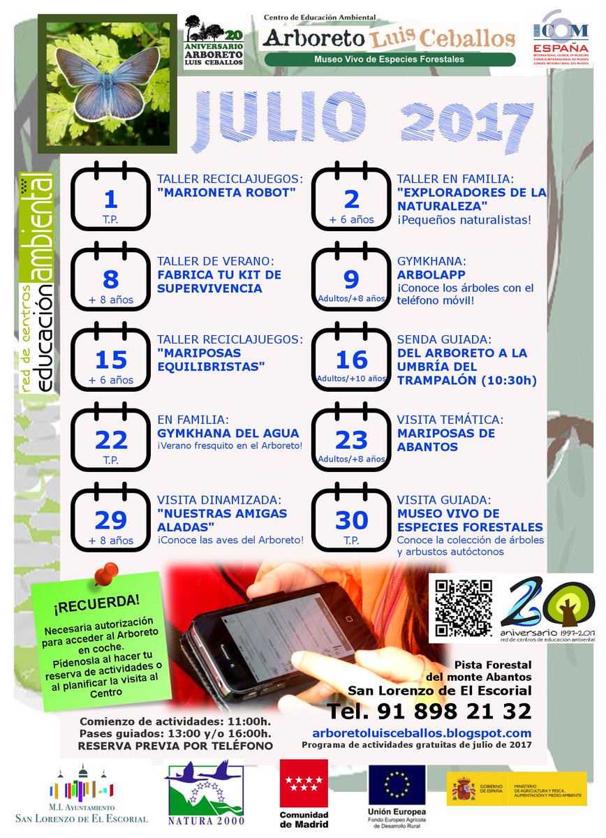 Arboreto Luis Ceballos: actividades en julio 2017: entornoescorial.blogspot.com.es/2017/06/arbore…