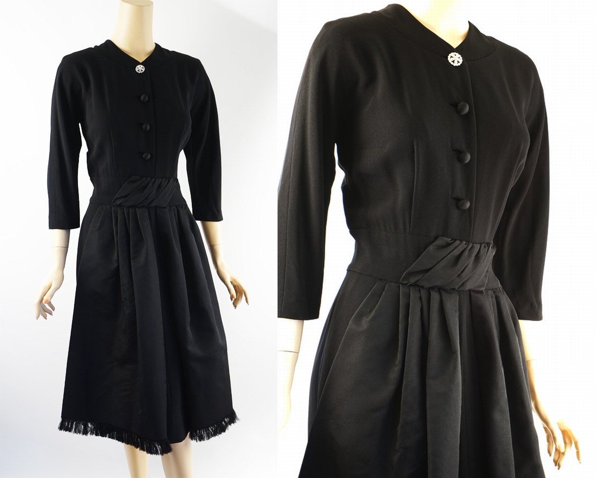 Vintage 1950s Dress Black Crepe with Front Swags by Jenny B38 W28 etsy.me/2sglRdz #Etsy #50sPartyDress