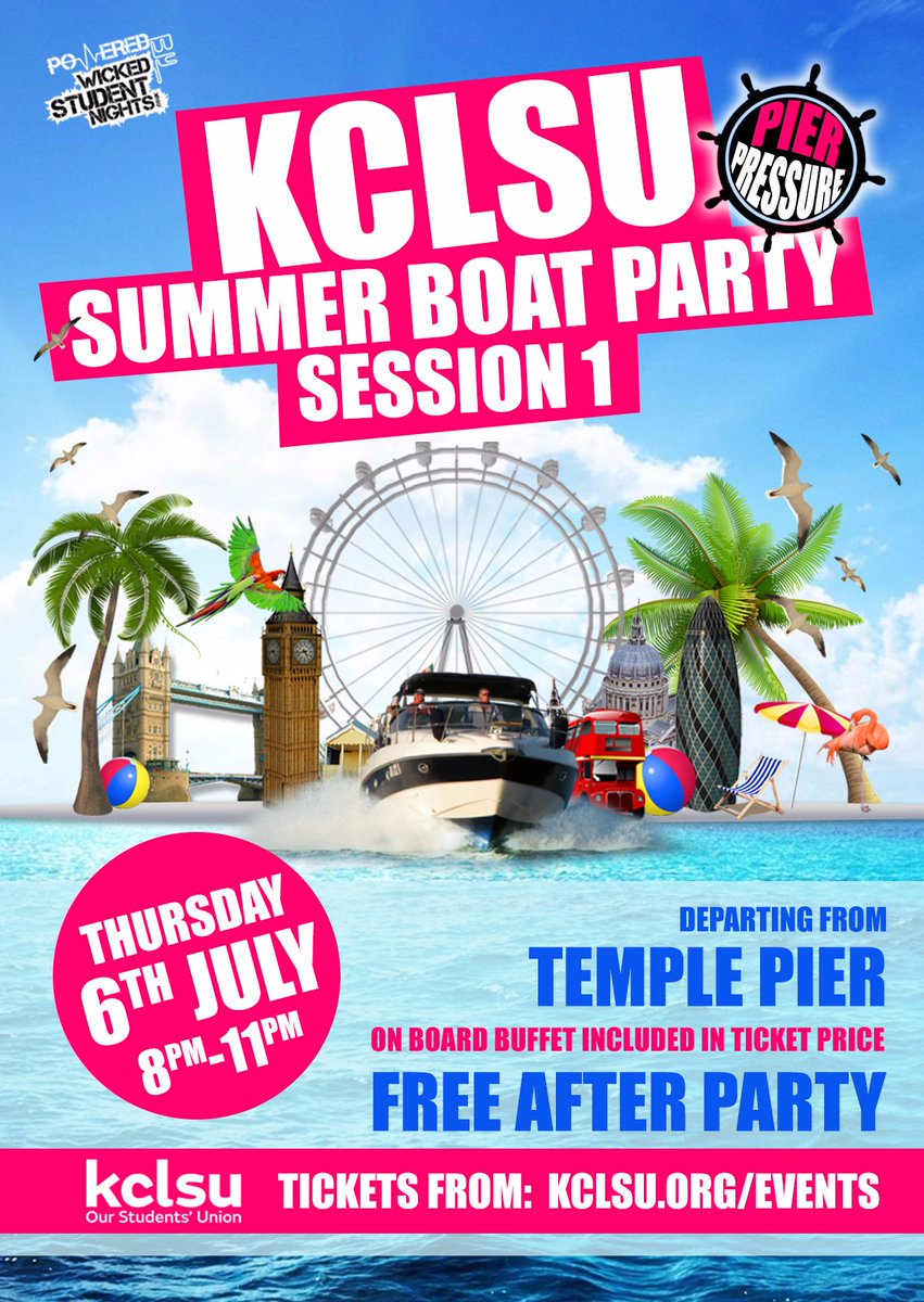 Boat Party, Thursday 6th kclsu.org/ents/event/432… Book ASAP for cheesy tunes, free after party, buffet &amp; selfies along London Thameside!