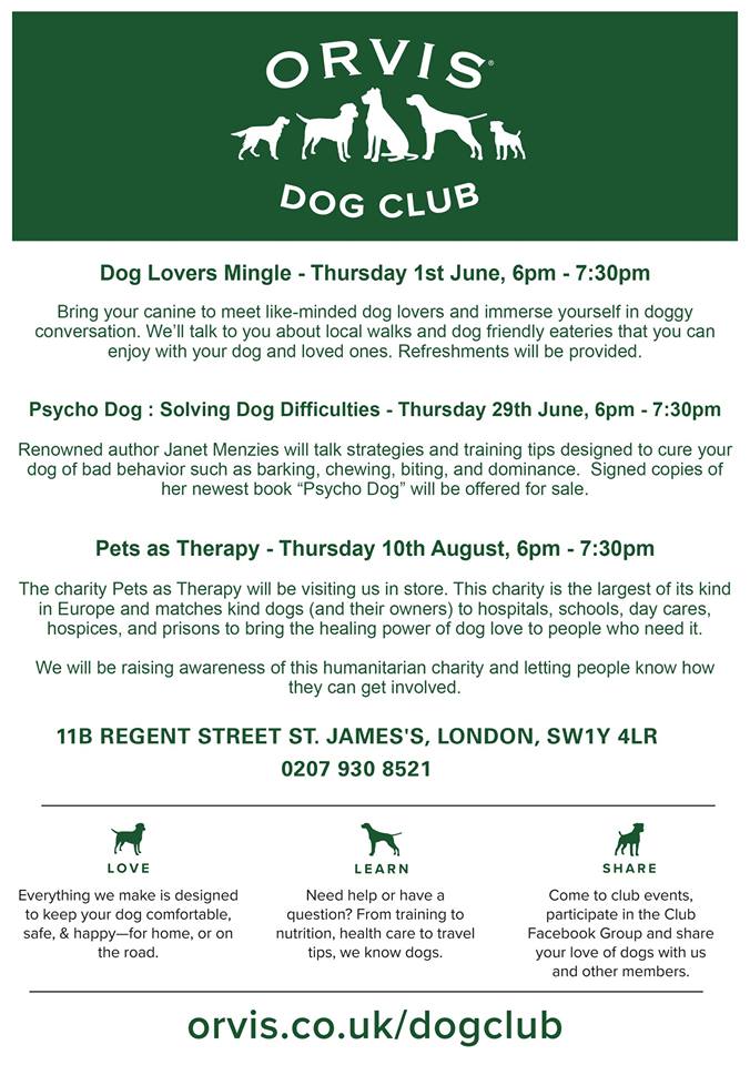 OrvisUK's tweet photo. Join us tomorrow for our next Dog Club Meeting 'Psycho Dog: Solving Dog Difficulties' with special guest and author @jan_menzies! #dogslife https://t.co/pH2yKYsNXS