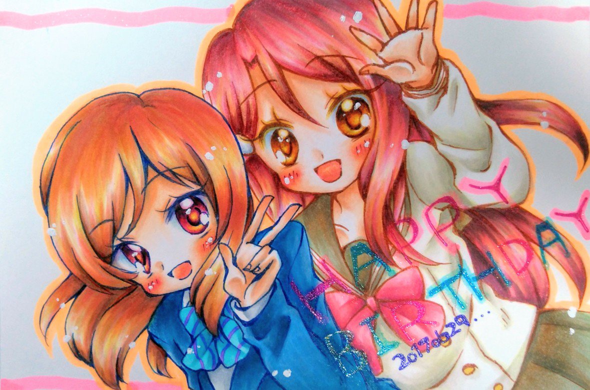 「昨晩描いてた真姫ちゃんと梨子ちゃんです。手とか文字失敗しました。喜んでもらえてよ」|里日菜こふゆのイラスト