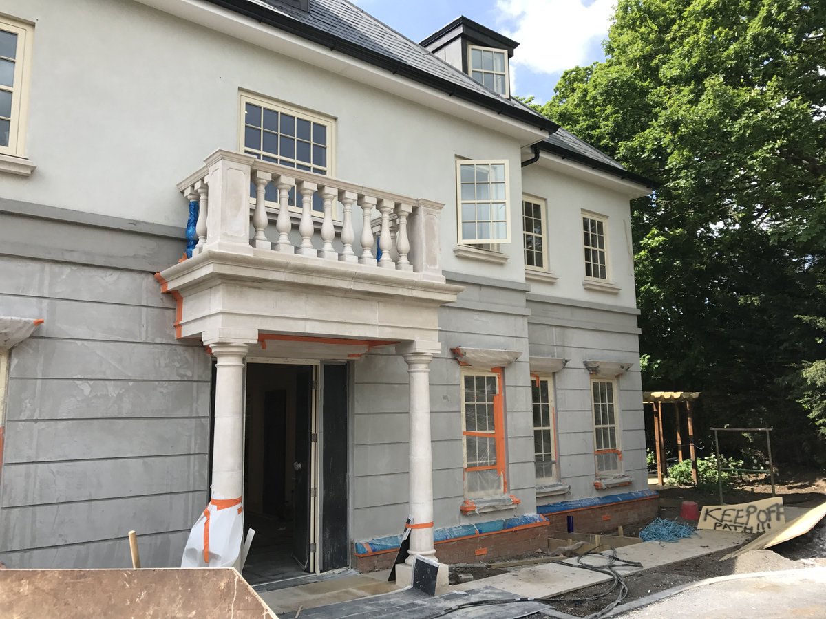 KeyStonework's tweet image. Private house in north London coming to completion, Wet-Cast Portland Window Heads, Cills, Balustrade and Portico.