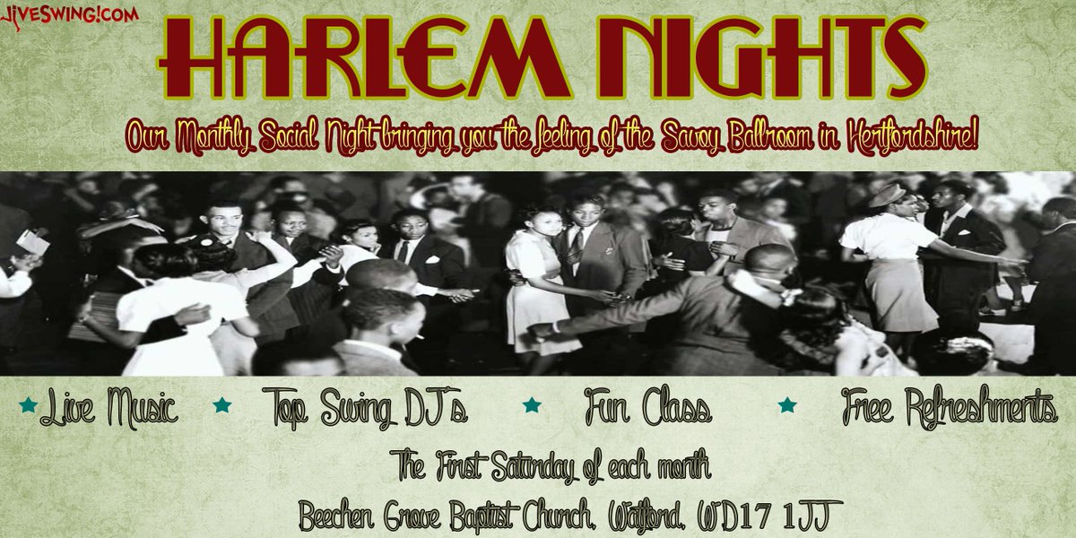 Harlem Nights Band Night in Watford this Saturday, 1st July 2018, with <a href="/lastchancelindy/">Last Chance Ragtime</a> and dance class. #vintage ymlp.com/zfkW3B