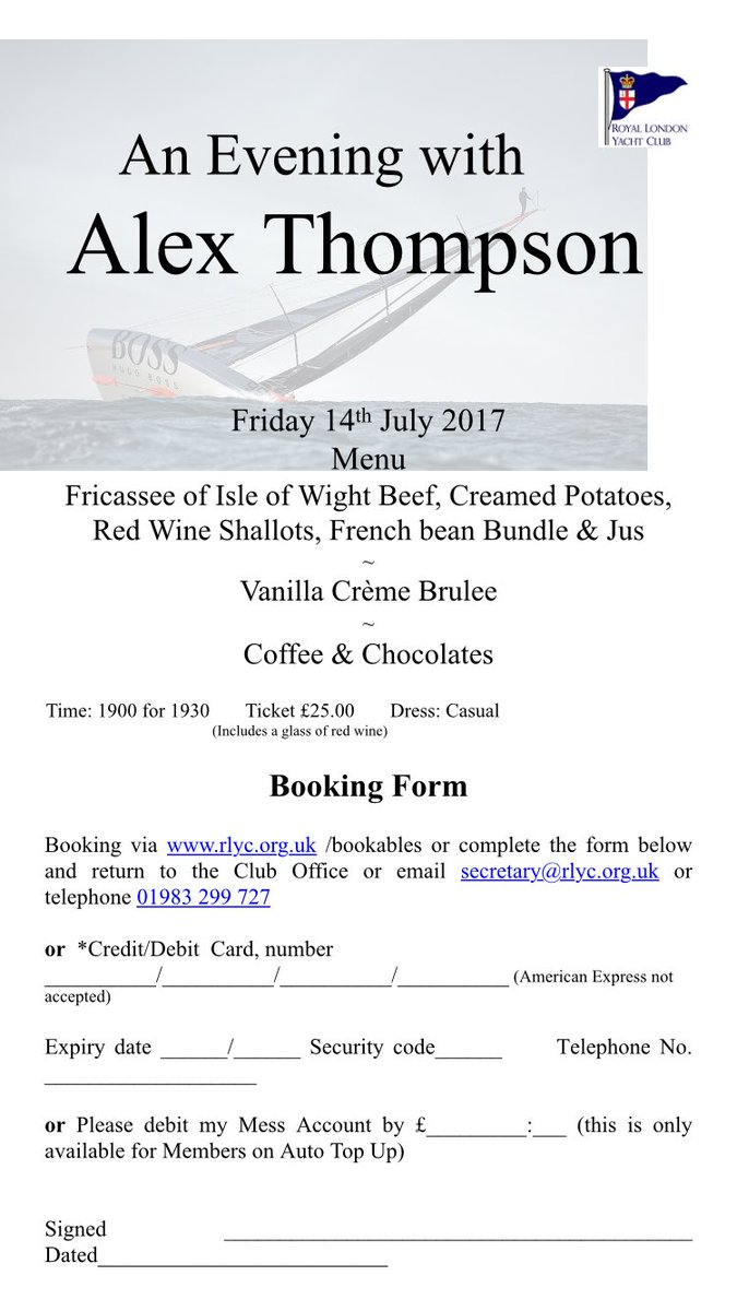 We are delighted to welcome <a href="/AlexThomson99/">Alex Thomson</a> <a href="/ATRacing99/">Alex Thomson Racing</a> to the club in the 14th July! Join us for the evening. Full details &amp; booking info👇🏼