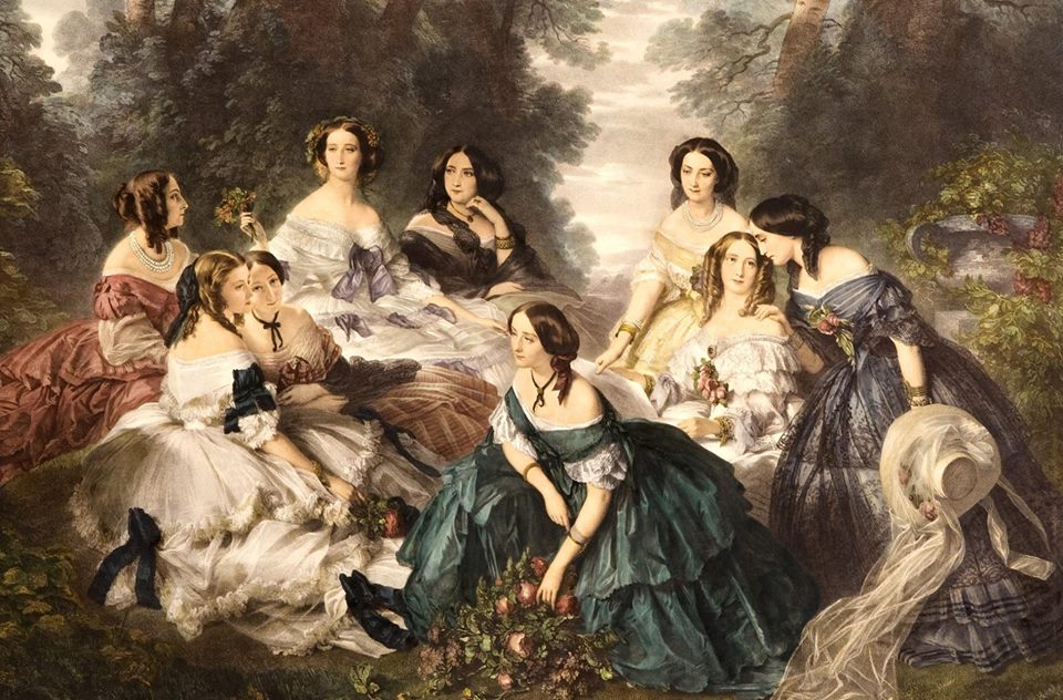 La principessa Eugenia circondata dalle sue dame di corte...tripudio di eleganza e #merletti Litografia #CapraiCollection #artemoda2017