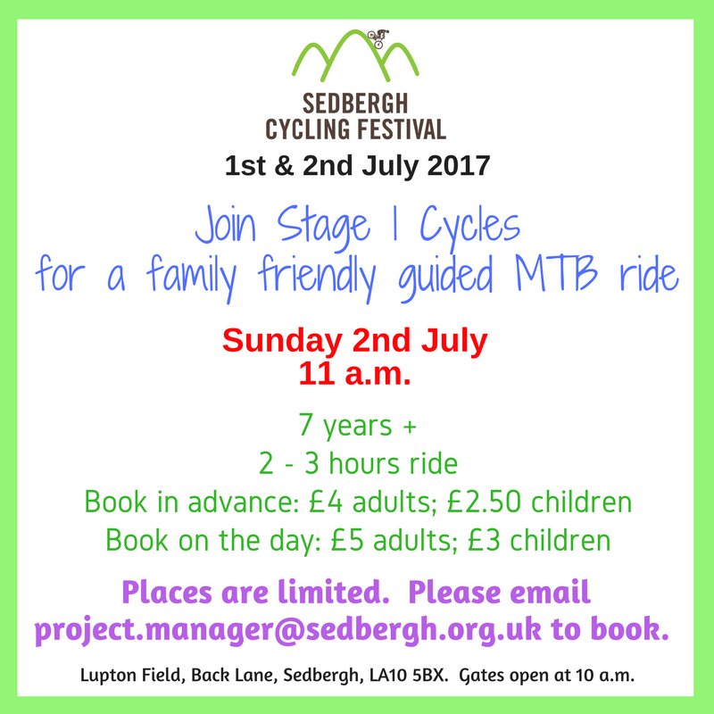 Join <a href="/Stage1Cycles/">stage1cycles</a> for a family friendly MTB ride on 02.07.17 @ 11 a.m. @SedberghPTFA <a href="/DentSchool/">Dent School</a> <a href="/KendalCycleClub/">Kendal Cycle Club</a> <a href="/HowgillHarriers/">Howgill Harriers</a>