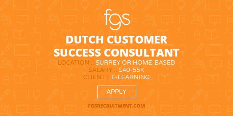 FGSRecruitment's tweet photo. [NEW JOB] We're recruiting for a #DutchSpeaking Customer Success Consultant with L&amp;D or #SaaS experience https://t.co/Zp0ZywAH2O #eLearning https://t.co/WhATRSZ9Yp