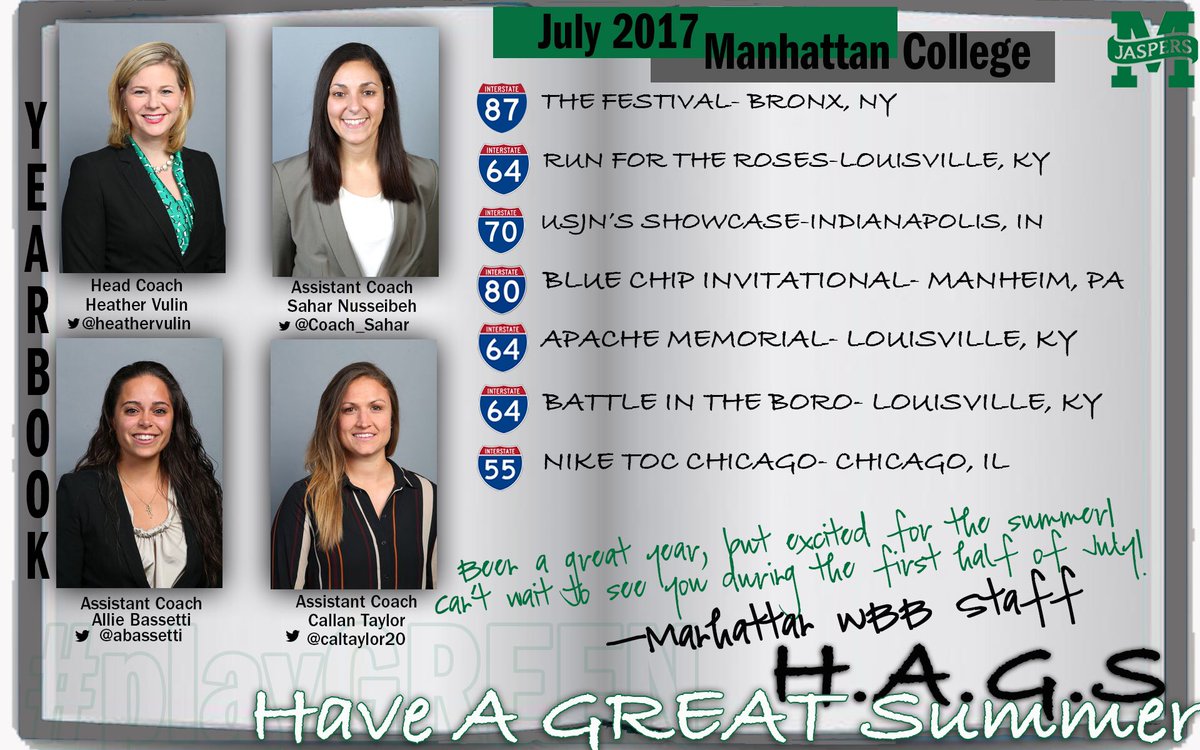 Manhattan_WBB's tweet photo. July 2017 is here and we hope you have a GREAT summer!! Make sure to follow us as we follow you! #HuntingForJaspers #H.A.G.S https://t.co/ymA4sBM14H