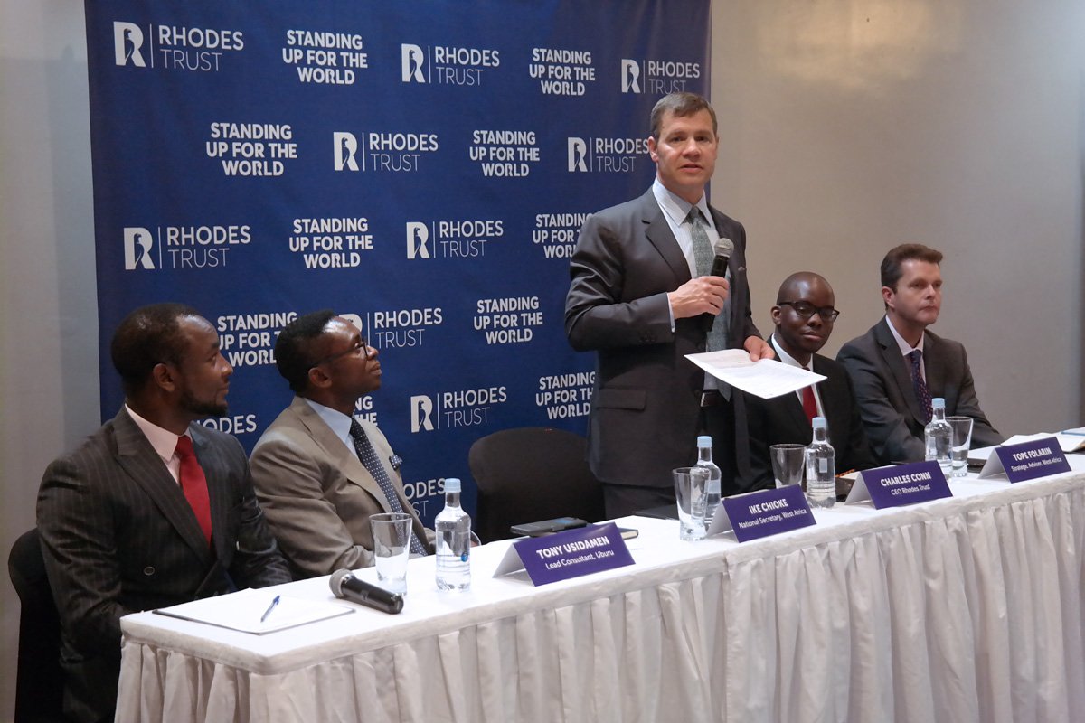 Charles Conn, CEO of <a href="/rhodes_trust/">Rhodes Trust</a> &amp; Warden of Rhodes House, at the launch of the Rhodes #Scholarships for West Africa in #Lagos.